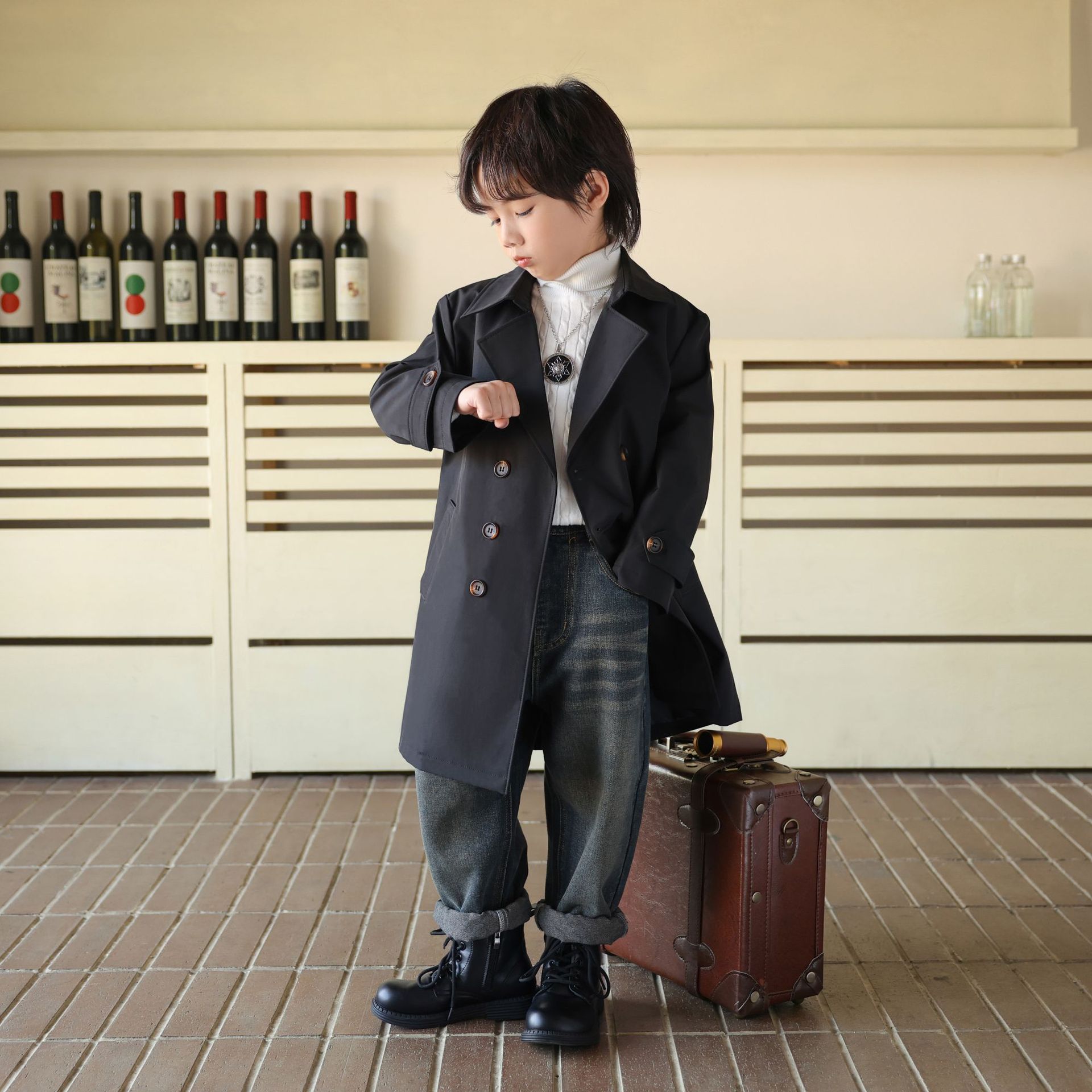 儿童风衣2025秋冬款男童呢大衣