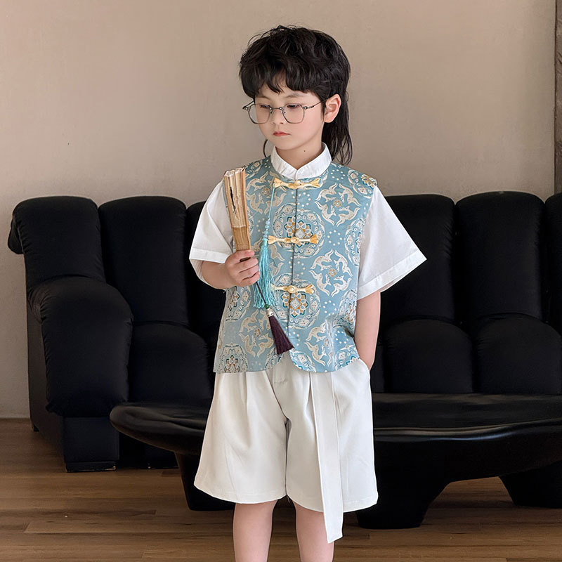 儿童休闲礼服2025夏季新款马甲短裤新中式男童唐装汉服帅气国风潮