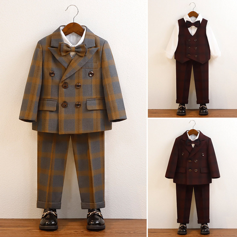 男童格子钢琴演出服儿童西服