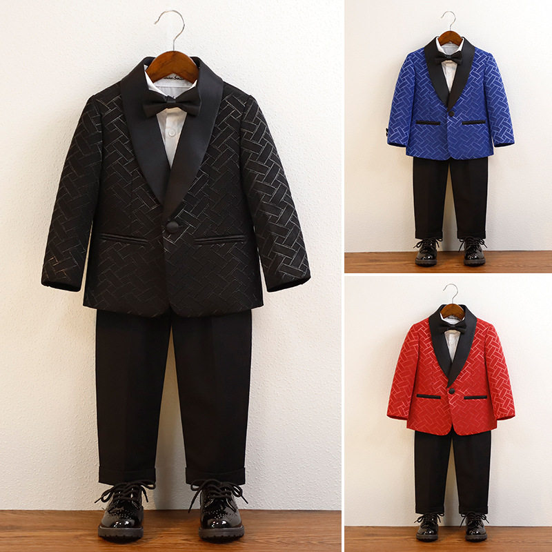 儿童西装套装秋款男童英伦格子小西服外套中小童周岁花童摄影礼服