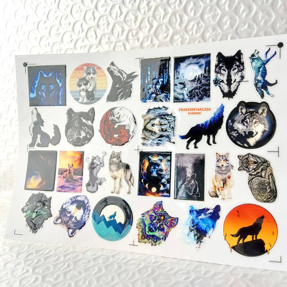 圆月狼嚎镂空立体防水电动牙刷水杯图装饰贴纸UV转印贴水晶标定制