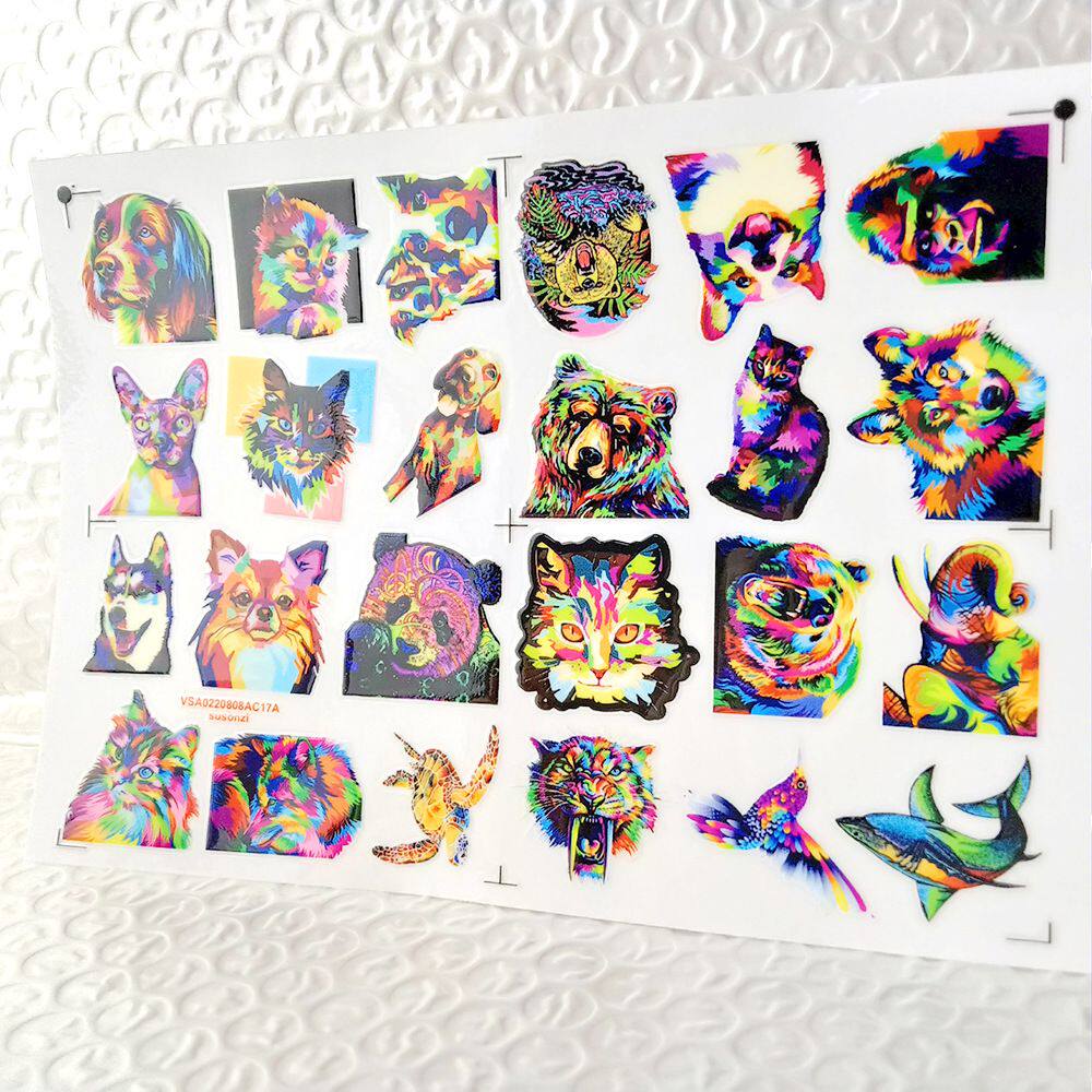 炫彩动物系列镂空立体防水牙刷水杯装饰贴纸UV转印贴纸水晶标定制
