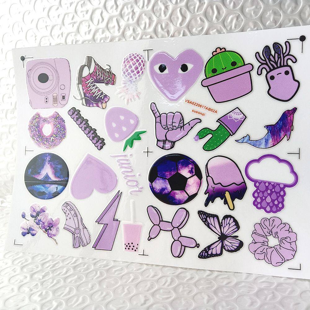 小清新紫色镂空立体防水手帐笔保温水杯装饰UV转印贴纸水晶标定制