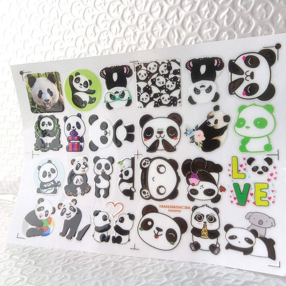 卡通可爱熊猫镂空立体防水牙刷水杯装饰贴纸UV转印贴纸水晶标定制
