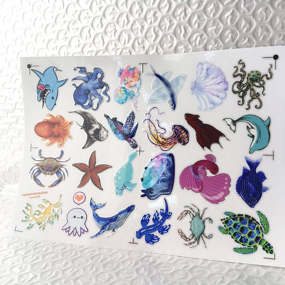 海洋生物鲨鱼镂空立体防水牙刷水杯装饰贴纸UV转印贴纸水晶标定制