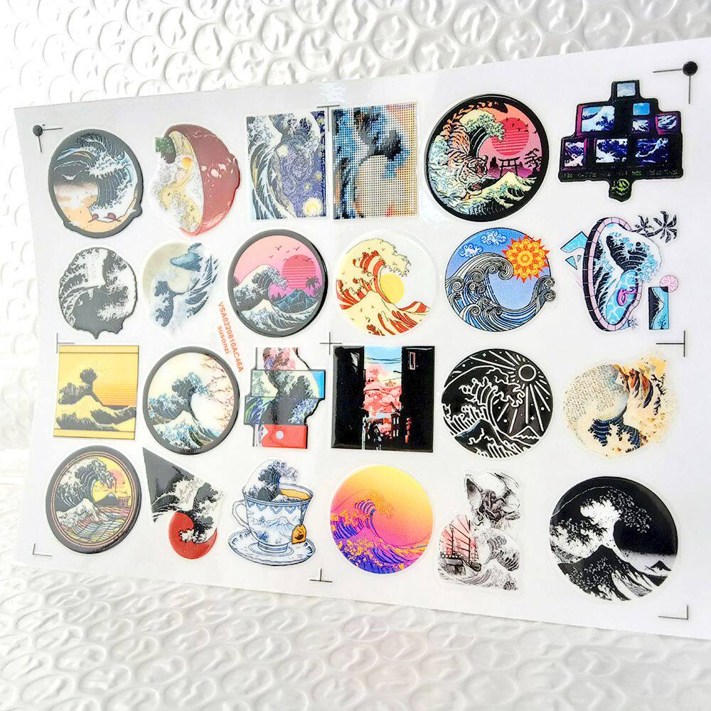 卡通海浪涂鸦镂空立体防水牙刷水杯装饰贴纸UV转印贴纸水晶标定制