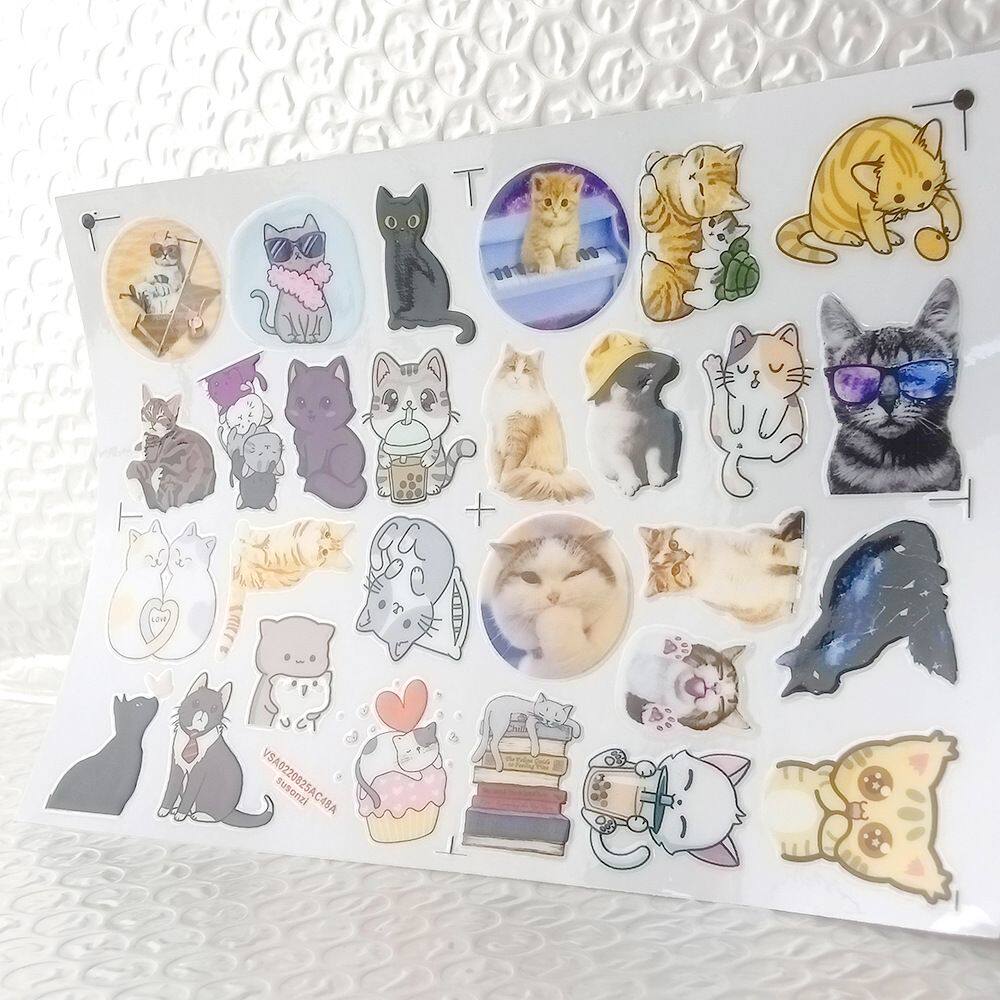 卡通可爱猫咪镂空立体防水笔牙刷水杯装饰贴纸UV转印贴水晶标定制