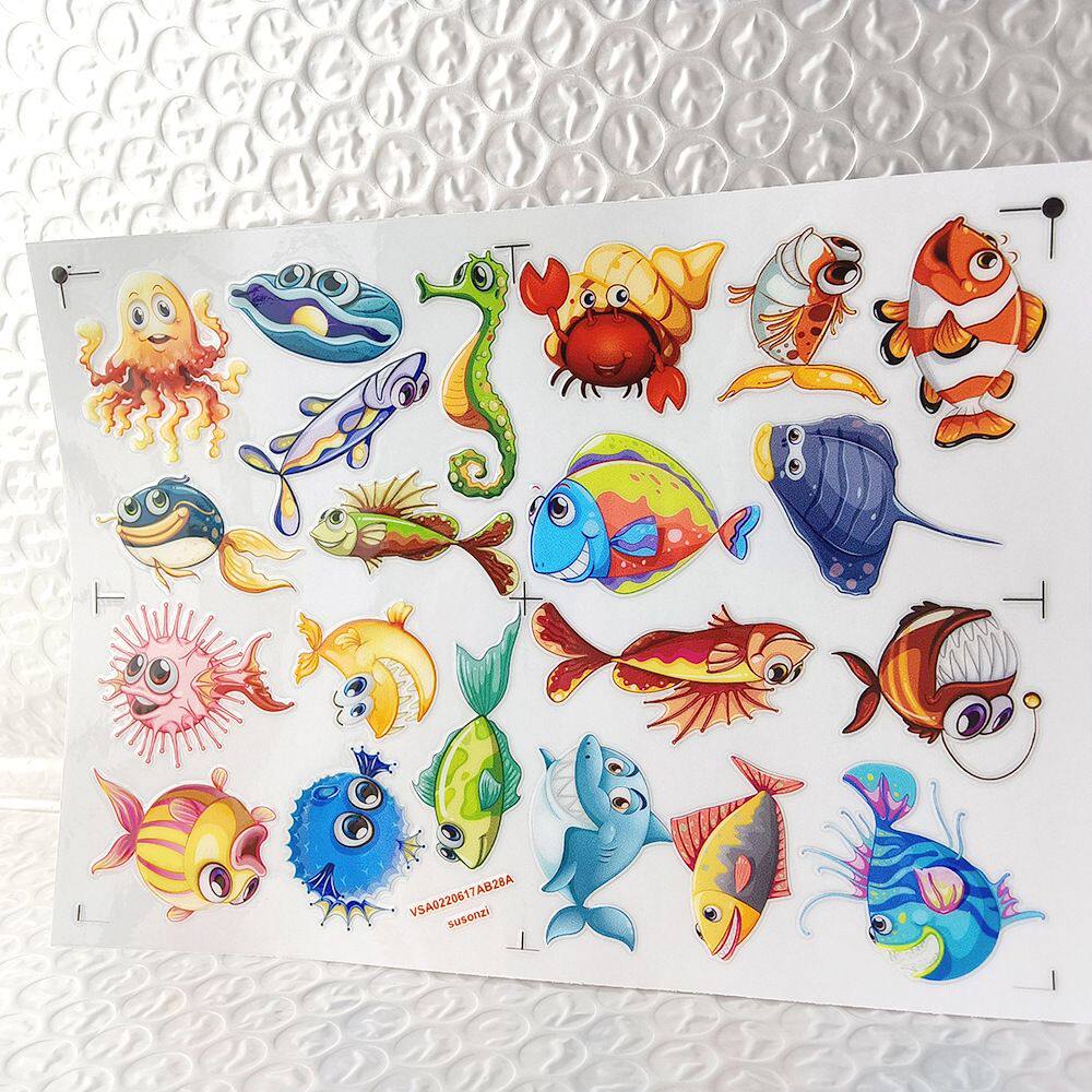卡通海洋鱼镂空立体防水手帐笔保温水杯装饰UV转印贴纸水晶标定制