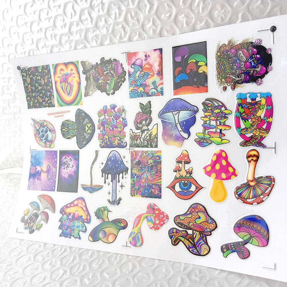 卡通彩色蘑菇镂空立体防水笔牙刷水杯装饰贴纸UV转印贴水晶标定制