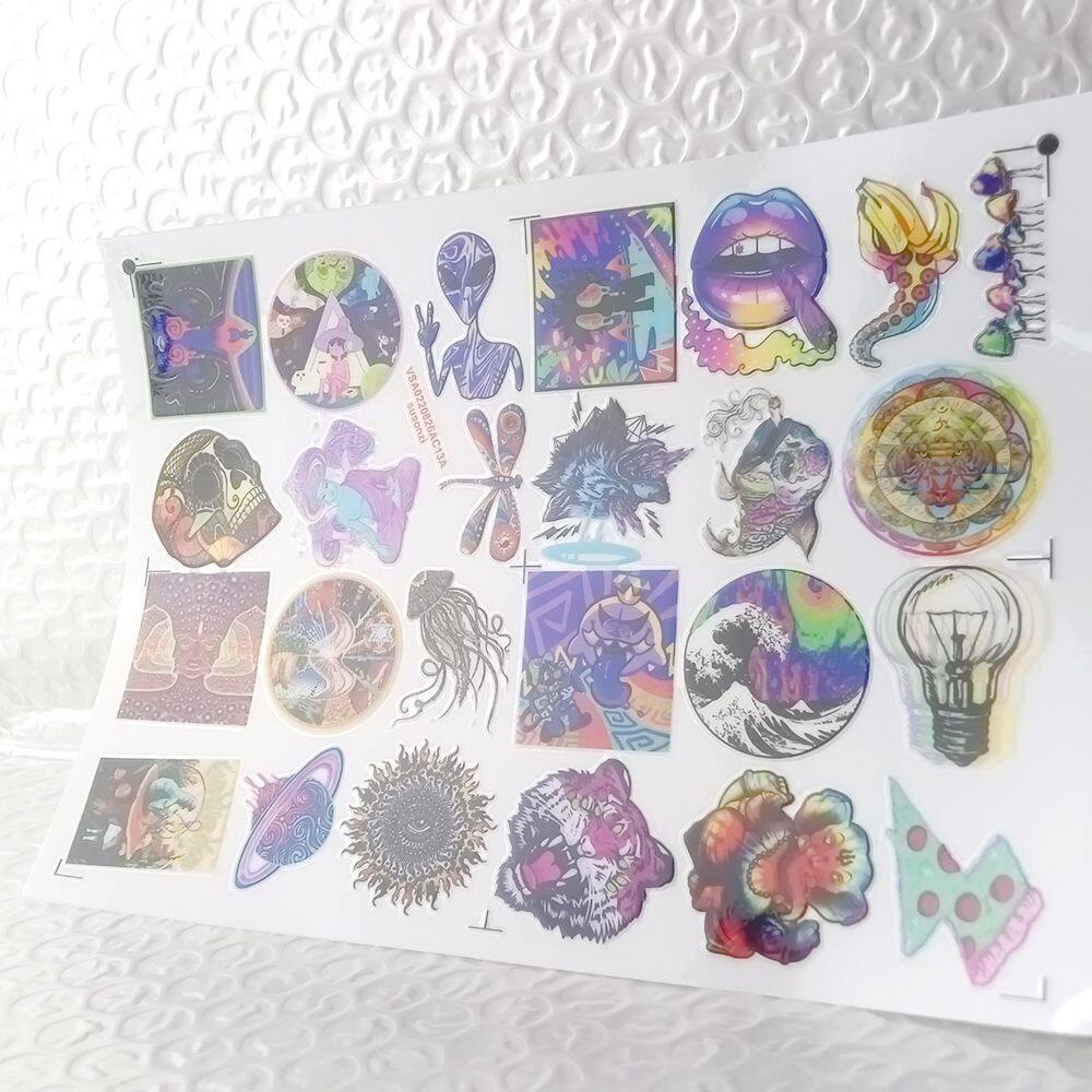 彩色迷幻系列镂空立体防水笔牙刷水杯装饰贴纸UV转印贴水晶标定制