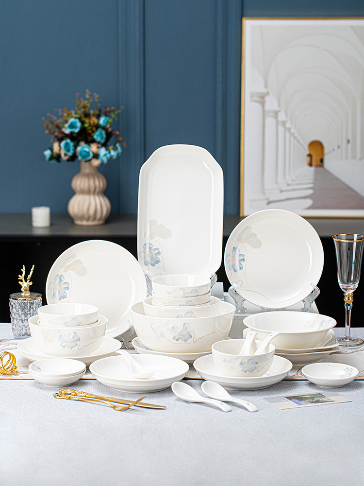 顺祥陶瓷万祥碗盘套装家用现代简约碗碟餐具礼盒装漂亮的饭碗盘子