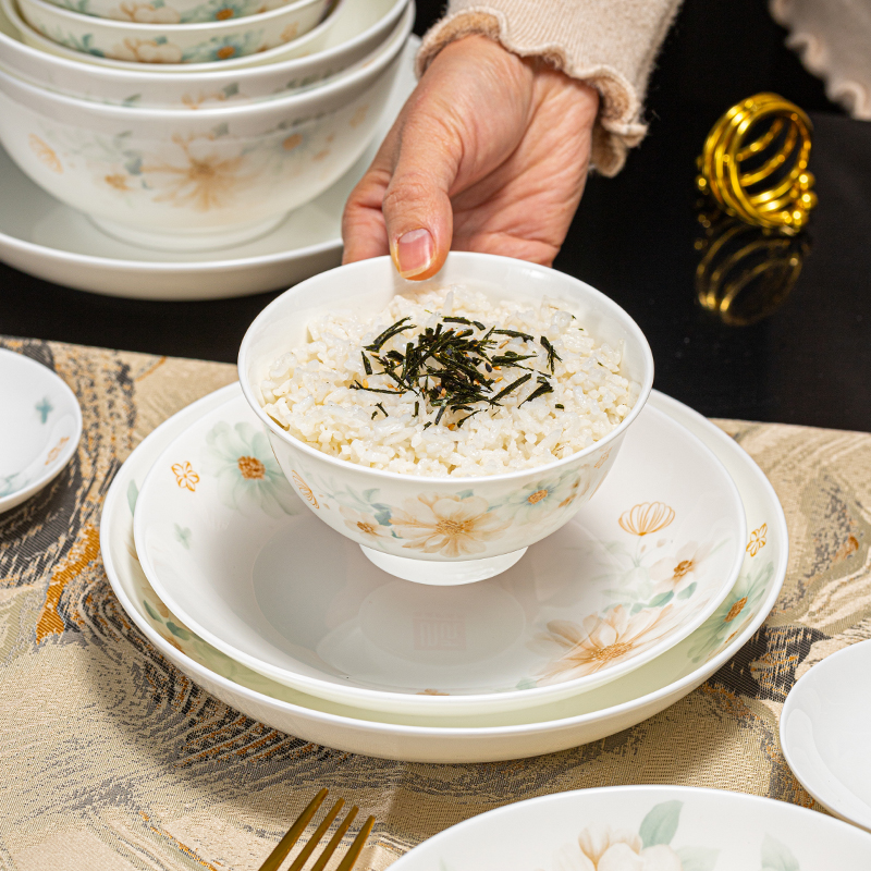 顺祥陶瓷骨瓷碗家用汤碗饭碗10个装2025新款碗乔迁之喜入宅碗餐具