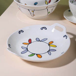 顺祥陶瓷硕加盘子特别好看的高级餐盘双耳盘高颜值焗盘釉下彩餐具