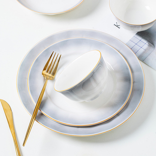 顺祥陶瓷盘子特别好看的高级家用菜盘鱼盘餐具早餐盘高级感极简风