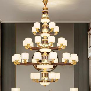 新中式全铜实木复式楼别墅客厅大吊灯跃层楼中楼中空自建房吊灯具