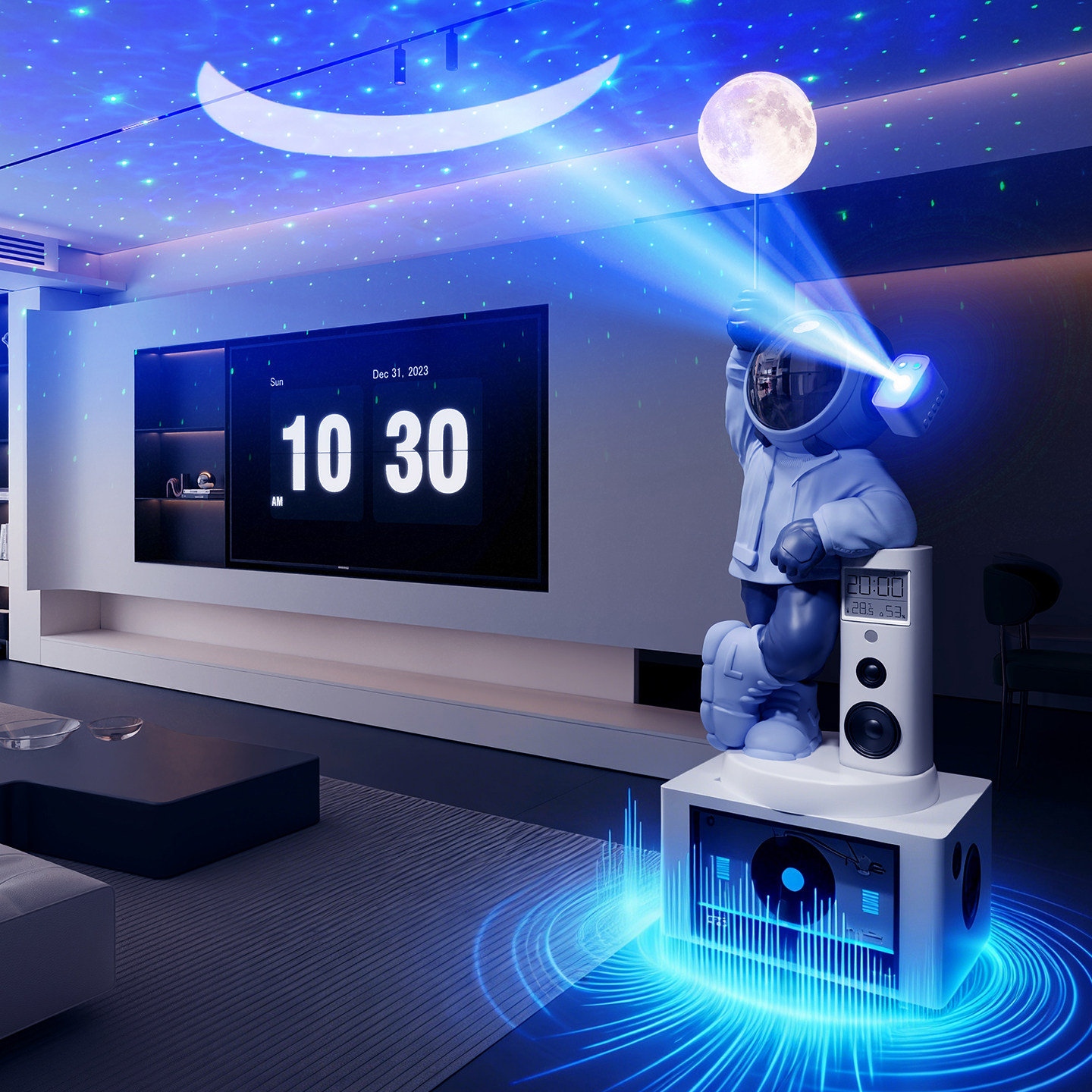 音乐太空人宇航员大摆件客厅高档话筒家用k歌蓝牙音响星空投影灯