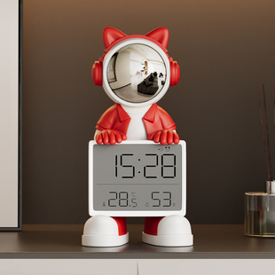 太空人宇航员时钟摆台式 饰摆件 桌面客厅室内温湿度计家用电视柜装