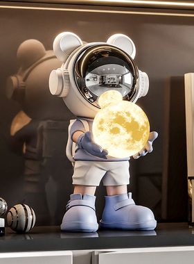 客厅太空人抱月桌面摆件