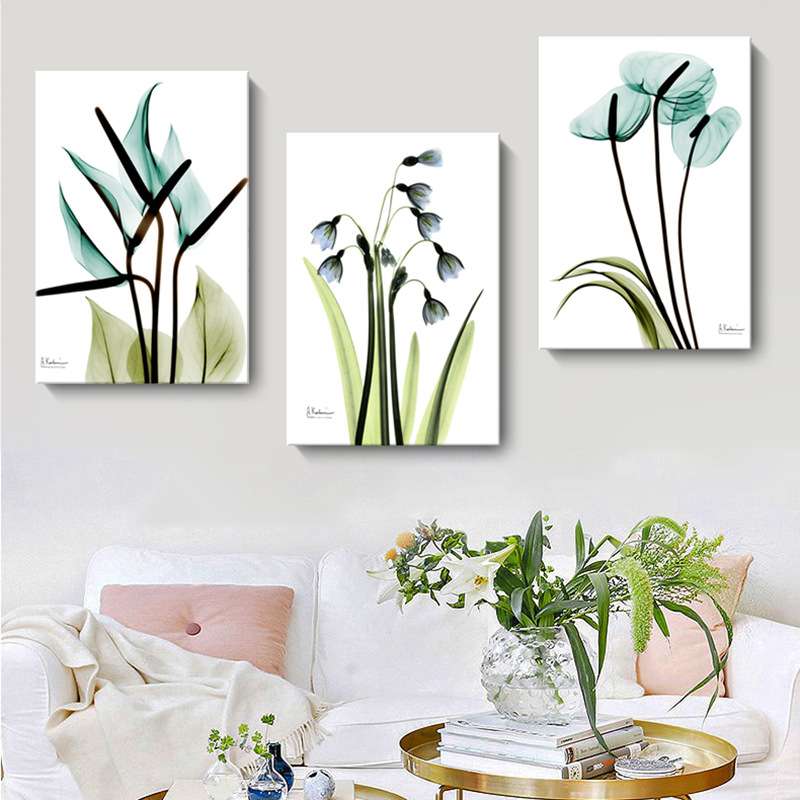 客厅装饰画北欧透明花创意清新花卉植物餐厅酒店民宿宾馆无框画图片