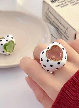 法式复古~五瓣花戒指女ins插画滴油时髦感小众设计轻奢小香风