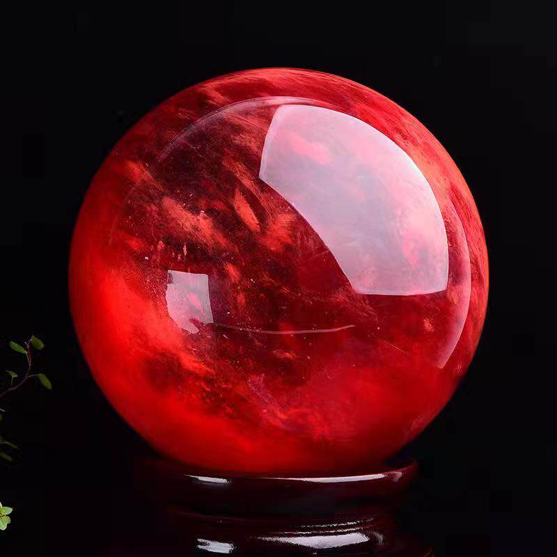 水晶原石天然红水晶球办公客厅摆件熔炼装饰转运招财送礼红色石头