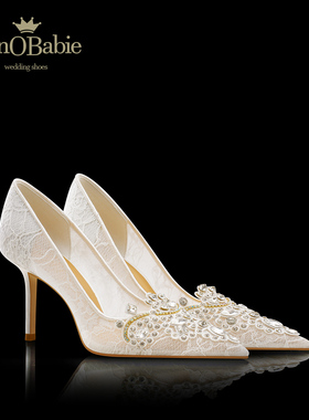 monobabie婚鞋女 新娘鞋2026年新款主婚纱白色高跟鞋水钻网纱单鞋