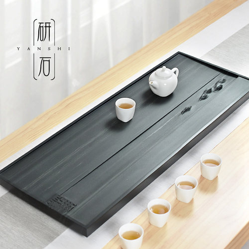 天然整块排水木纹石材刻字茶盘