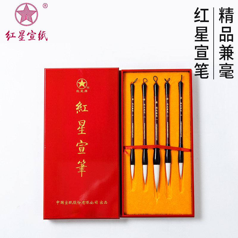 红星宣纸宣笔狼羊兼毫精品5支装大中幅行楷行草书写意花卉专用专业书法绘画国画创作套装礼盒馈赠自用毛笔,文具电教/文化用品/商务用品,毛笔,淘宝优惠券,粉丝福利购,淘宝优惠卷