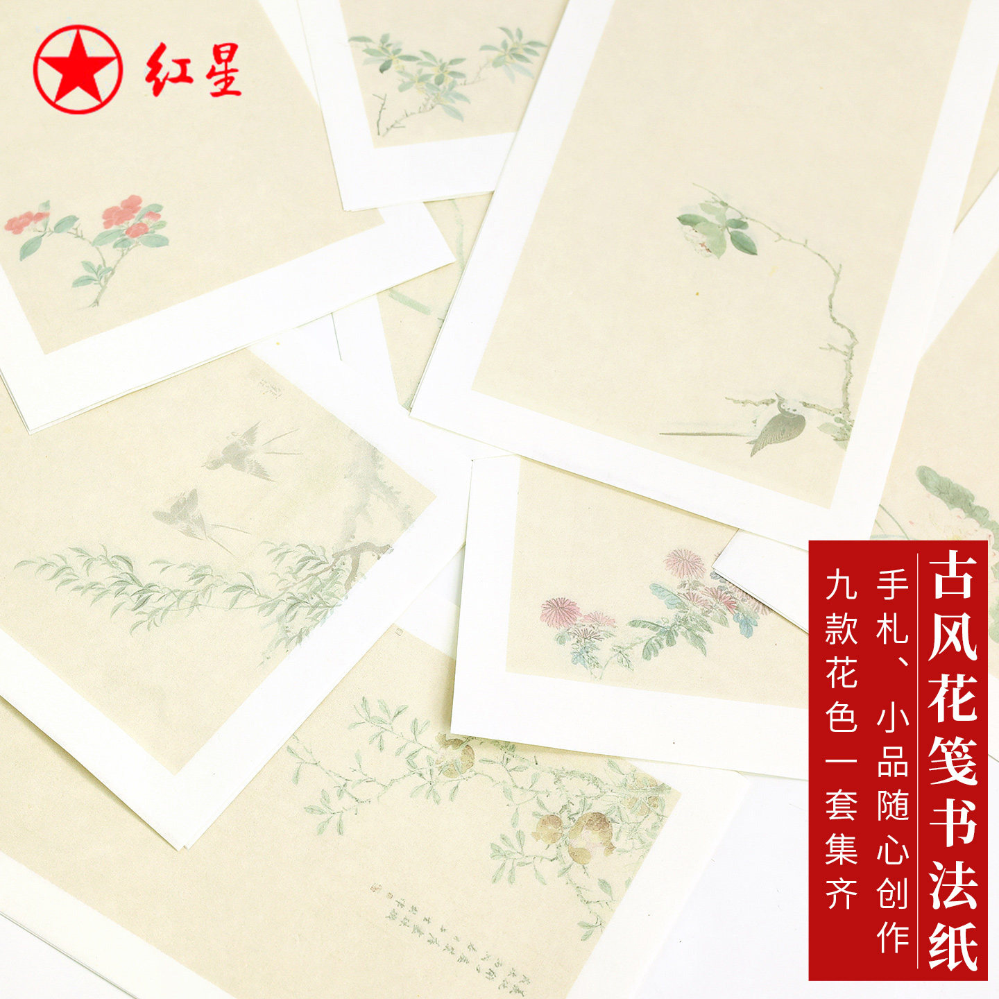 古风花鸟书法纸红星花笺书法纸图片