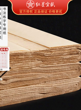 红星宣纸加厚手工毛边纸无格书法练习专用纸仿古宣纸练毛笔字纸竹浆元书纸初学者毛笔字半生半熟练毛笔字用纸