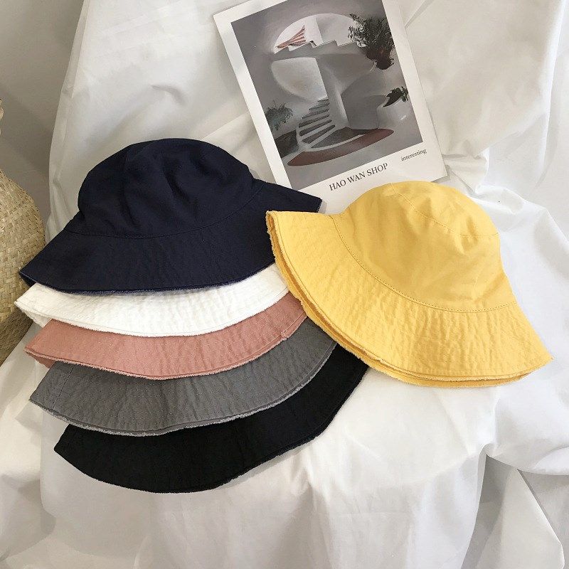 日系渔夫帽子女休闲百搭纯色毛边盆帽潮韩版夏季出游防晒遮阳帽男|ruв категории Женская одежда, футболка - от Buy2taobao.com для оказания профессиональной услуги покупки агента Taobao