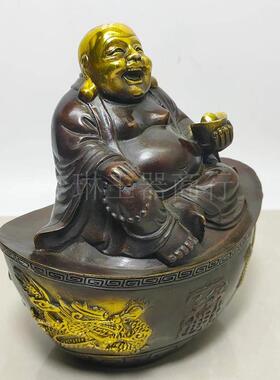 鎏金铜招财元佛宝五路财肚神座弥勒大笑像家居wlgw1404汽工车艺品