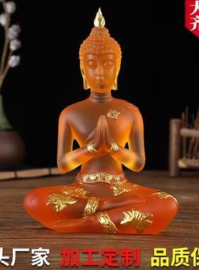 新款坐佛像泰式泰国佛印度佛东南亚水琉璃树脂贴金箔摆件源头厂家