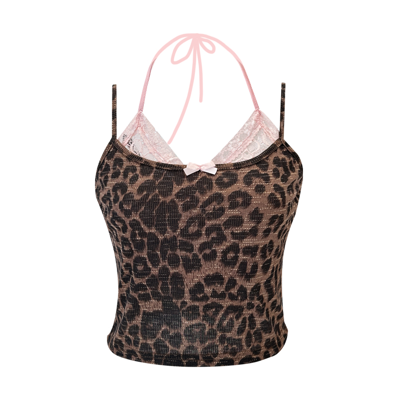 thumbnail for Milk murderer sister design sense fake two lace panels leopard print suspender woman pure desire to wear a vest