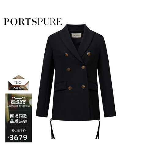 宝姿PORTSPURE女装黑色英伦优雅正肩修身短外套西装RT7J013KWQ026