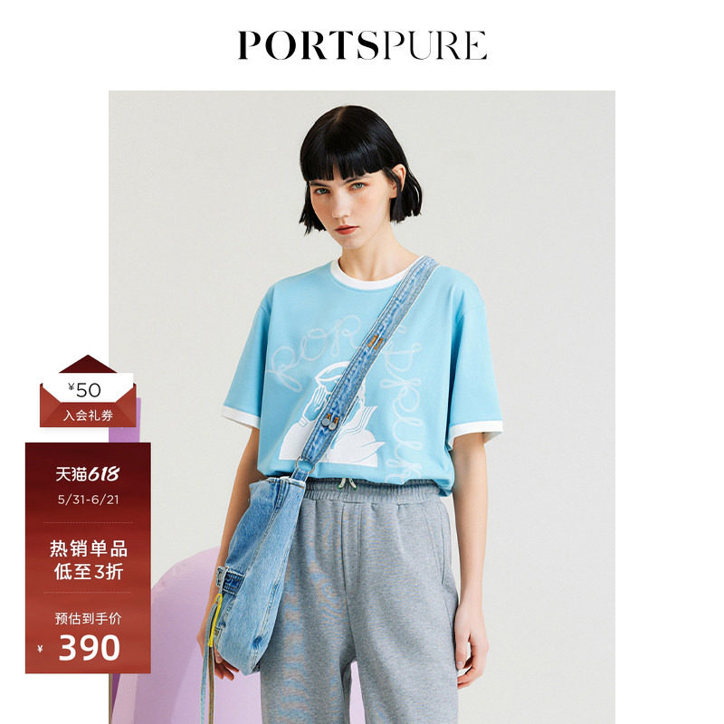 【大F推荐】宝姿PORTSPURE女装秋季休闲卡通短袖T恤RP3N015NCC135