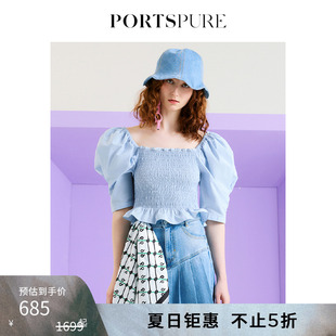 宝姿PORTSPURE女装 收褶花边短上衣RP7B006SWD077 时尚 甜美泡泡袖