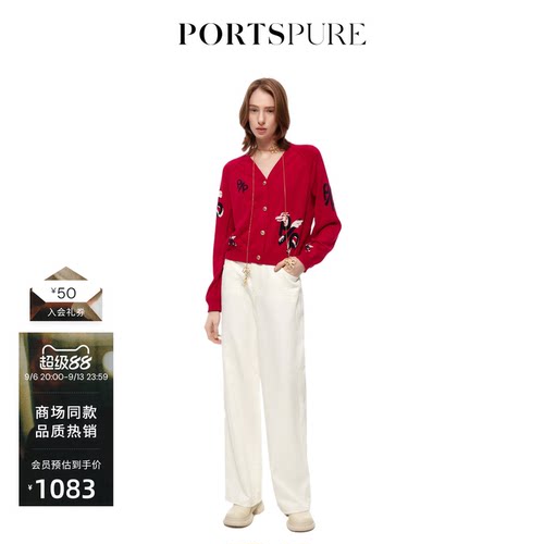 PORTSPURE绵羊毛刺绣图案针织衫