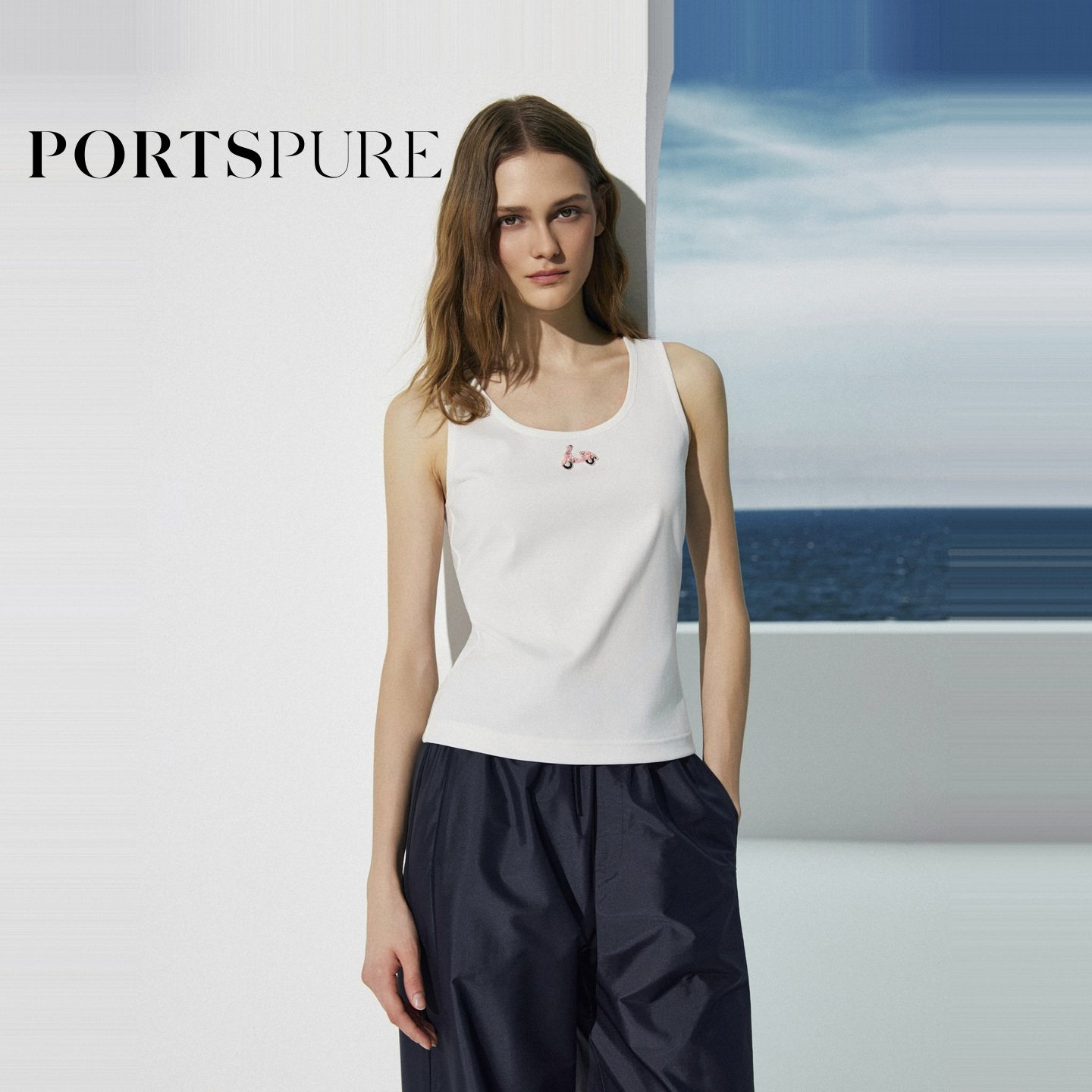 宝姿PORTSPURE女装2026早春新品立体珠饰刺绣大U领背心,女装/女士精品,背心吊带,淘宝优惠券,粉丝福利购,淘宝优惠卷