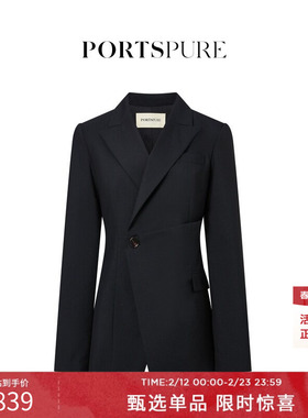 宝姿PORTSPURE女装舒适高智通勤解构修身收腰不对称设计西装外套