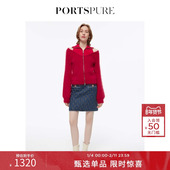 空宝姿PORTSPURE女装 安可拉红露肩拉链假两件针织开衫
