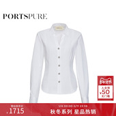 商场同款 优雅翻领收腰通勤白衬衫 宝姿PORTSPURE女装 2025秋冬新品