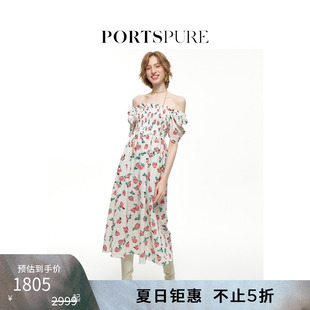 宝姿PORTSPURE女装 淑女方领甜美连衣裙 夏季 草莓印花两穿露肩经典