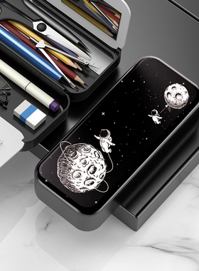 笔盒男小学生星空可爱ins日系创意网红大容量简约儿童收纳多功能一年级幼儿园学霸双层文具盒铅笔盒