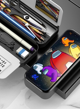 太空狼人杀文具盒Among us 太空杀铅笔盒太空行动学儿童卡通游戏周边抖音实用大容量多功能创意收纳盒眼镜