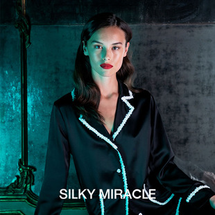 MIRACLE真丝小香风外穿睡衣ELEGANCE居家服女软呢缎带蚕丝 SILKY