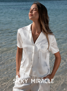 SILKY MIRACLE真丝短袖睡衣套装Petit flower桑蚕丝印花家居服