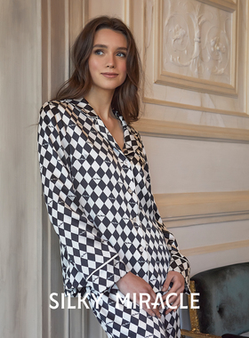 SILKY MIRACLE真丝家居服睡衣FREE菱格桑蚕丝套装可外穿女士优雅