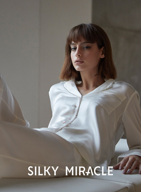 SILKY MIRACLE珠钻女真丝睡衣FLAME套装桑蚕丝高级可外穿居家服