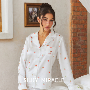 SILKY MIRACLE真丝睡衣套装Strawberry草莓印花桑蚕丝家居服长袖